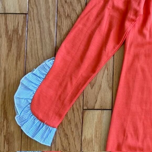 NWT Crown & Ivy Women's Orange with Ruffled Blue White Sleeve Accents Dress Sz S - Picture 5 of 7